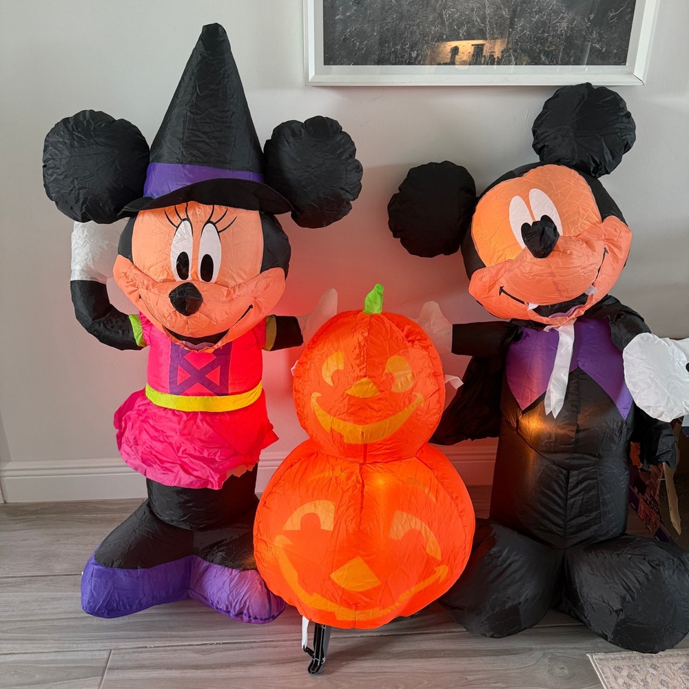 Disney Inflatable Halloween Mickey & Minnie Mouse Vampire Witch Pumpkin Decor